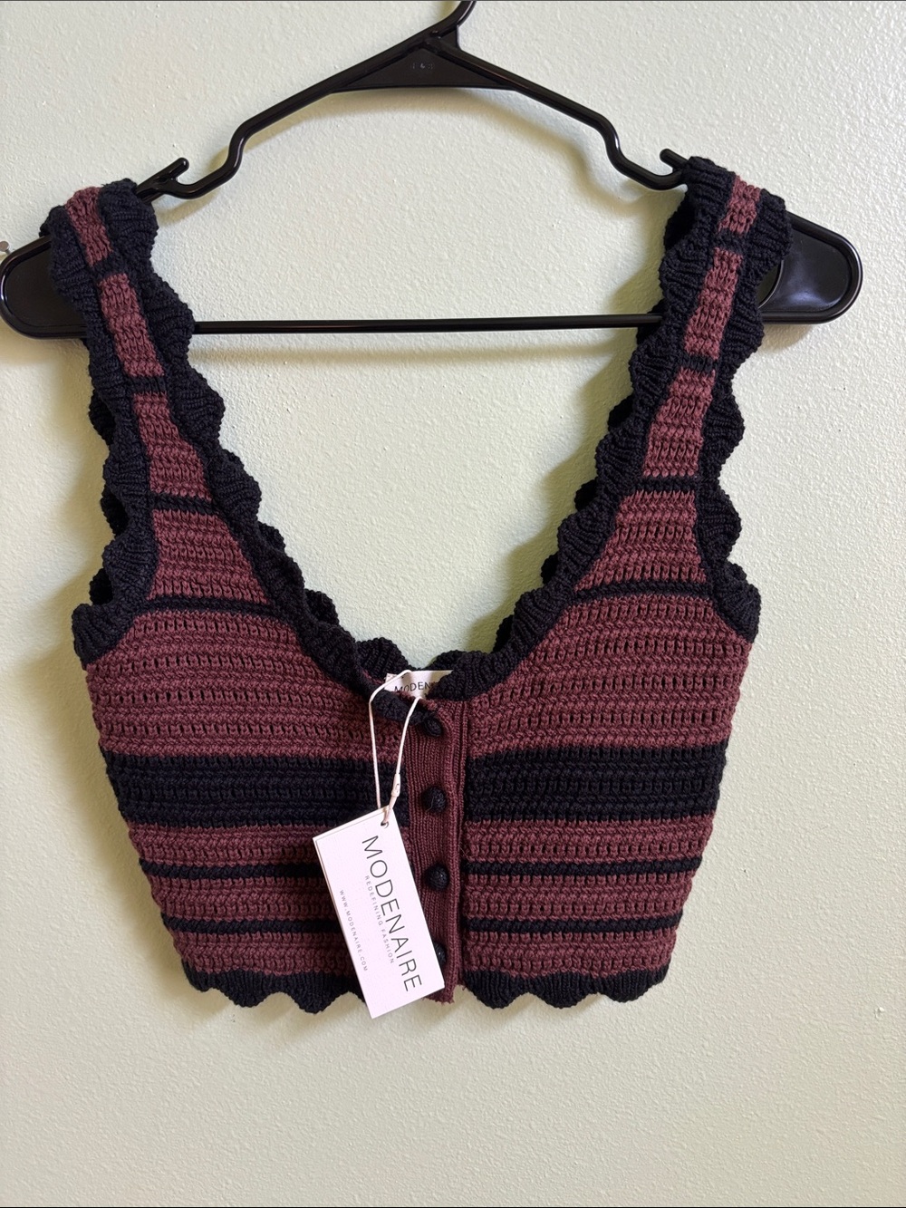 Modenaire Crocheted Stripe Button Tank Top